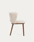 Sedia Ciselia in ciniglia beige e gambe in legno massiccio di frassino con finitura noce