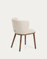 Sedia Ciselia in ciniglia beige e gambe in legno massiccio di frassino con finitura noce
