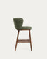 Sgabello Ciselia in ciniglia spessa verde scuro e gambe in legno massiccio di frassino con finitura noce 65 cm
