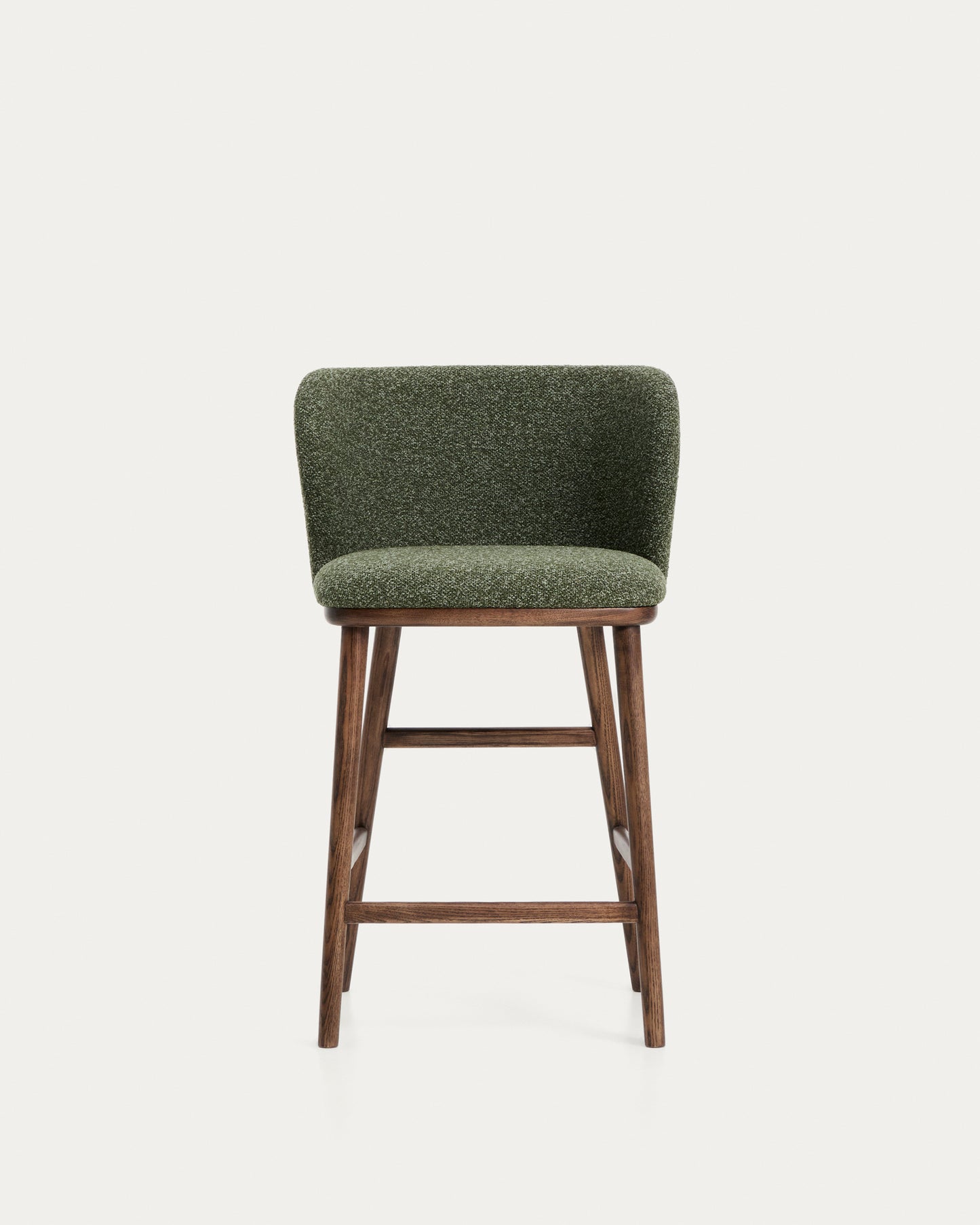 Sgabello Ciselia in ciniglia spessa verde scuro e gambe in legno massiccio di frassino con finitura noce 65 cm