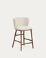 Sgabello Ciselia in ciniglia beige e gambe in legno massiccio di frassino con finitura noce 65 cm