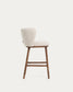 Sgabello Ciselia in ciniglia beige e gambe in legno massiccio di frassino con finitura noce 65 cm