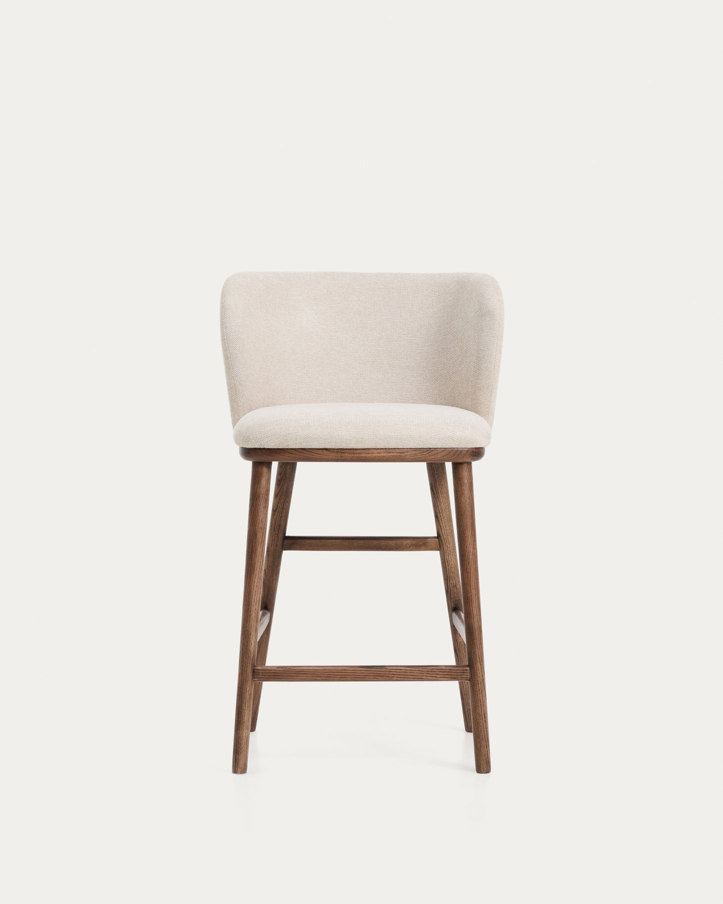 Sgabello Ciselia in ciniglia beige e gambe in legno massiccio di frassino con finitura noce 65 cm