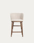 Sgabello Ciselia in ciniglia beige e gambe in legno massiccio di frassino con finitura noce 65 cm