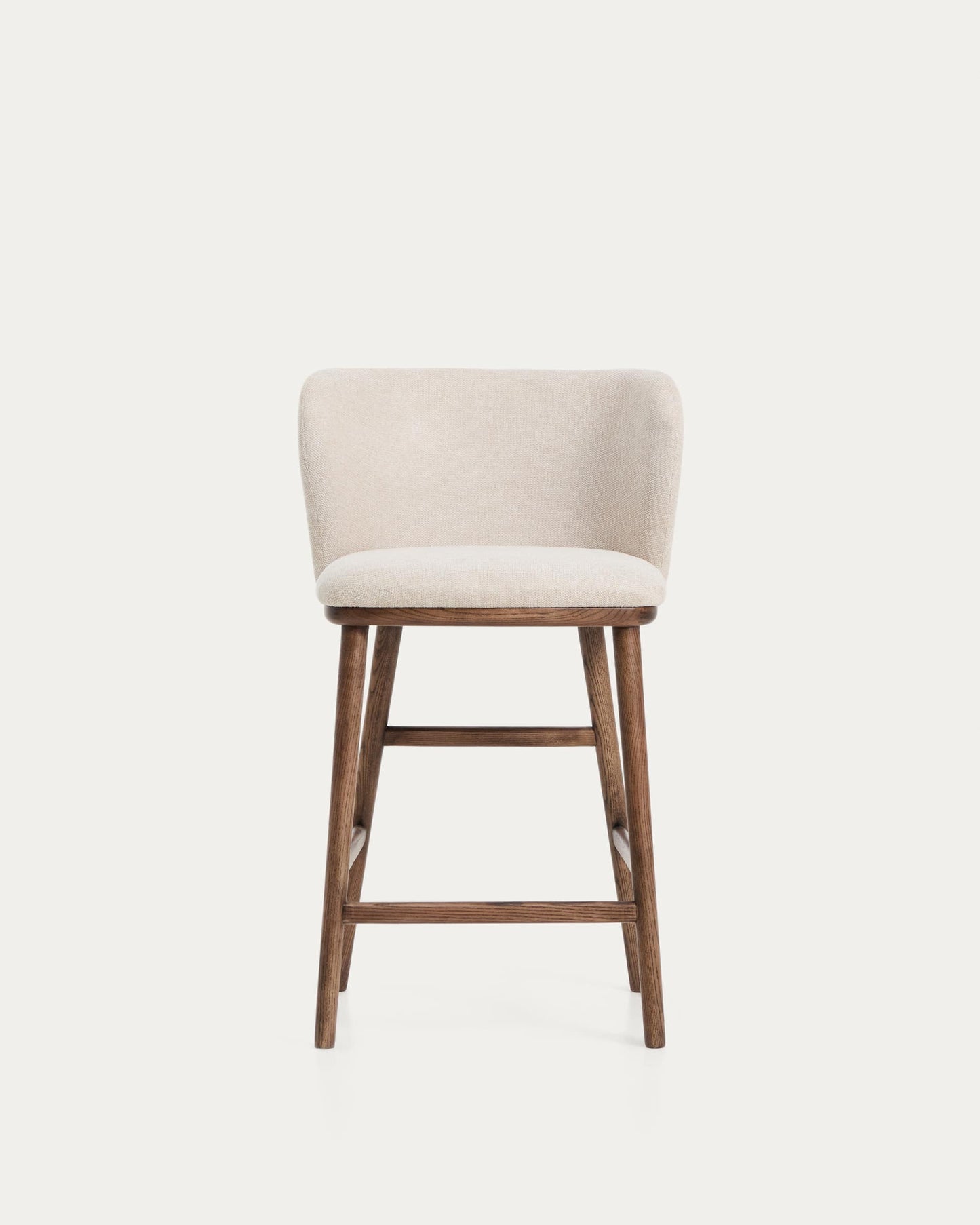 Sgabello Ciselia in ciniglia beige e gambe in legno massiccio di frassino con finitura noce 65 cm