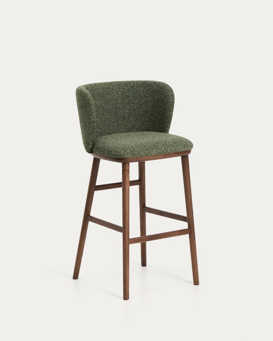 Sgabello Ciselia in ciniglia spessa verde scuro e gambe in legno massiccio di frassino con finitura noce 75 cm