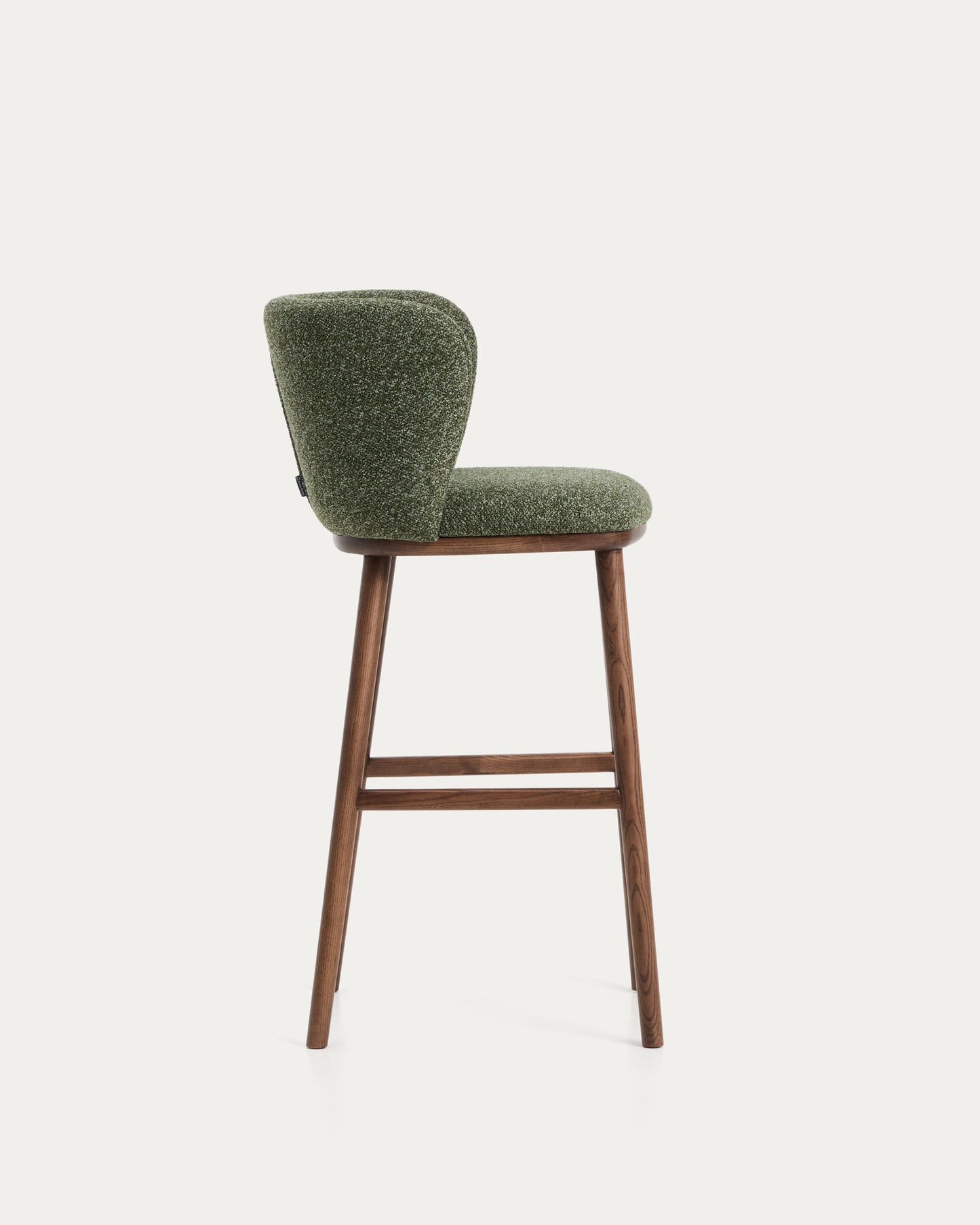 Sgabello Ciselia in ciniglia spessa verde scuro e gambe in legno massiccio di frassino con finitura noce 75 cm