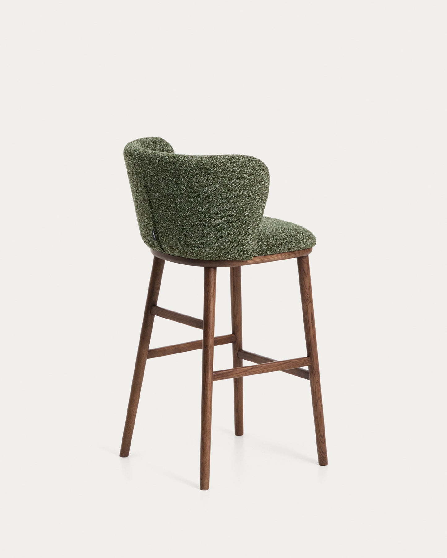 Sgabello Ciselia in ciniglia spessa verde scuro e gambe in legno massiccio di frassino con finitura noce 75 cm