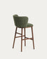 Sgabello Ciselia in ciniglia spessa verde scuro e gambe in legno massiccio di frassino con finitura noce 75 cm
