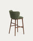 Sgabello Ciselia in ciniglia spessa verde scuro e gambe in legno massiccio di frassino con finitura noce 75 cm