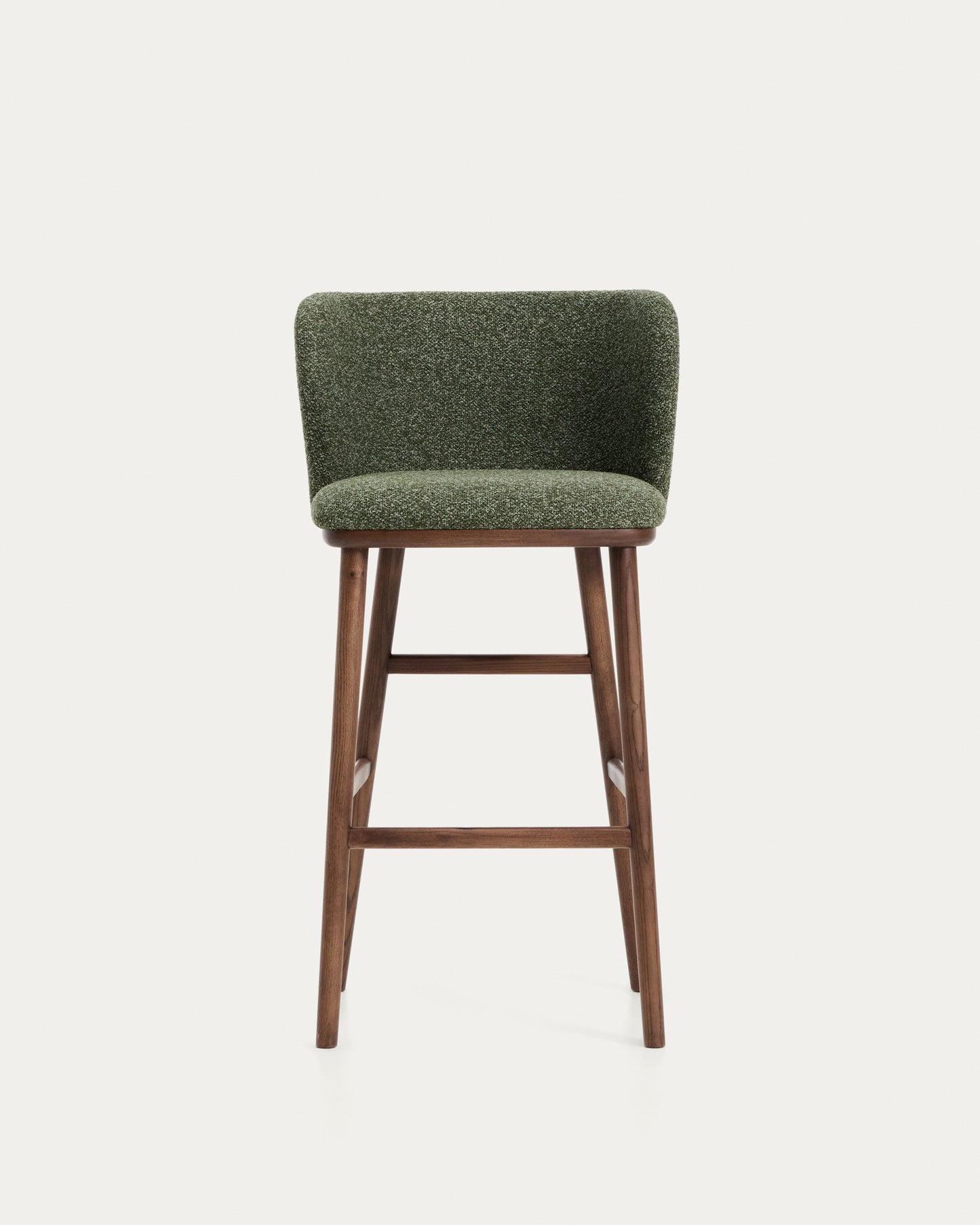 Sgabello Ciselia in ciniglia spessa verde scuro e gambe in legno massiccio di frassino con finitura noce 75 cm