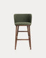 Sgabello Ciselia in ciniglia spessa verde scuro e gambe in legno massiccio di frassino con finitura noce 75 cm