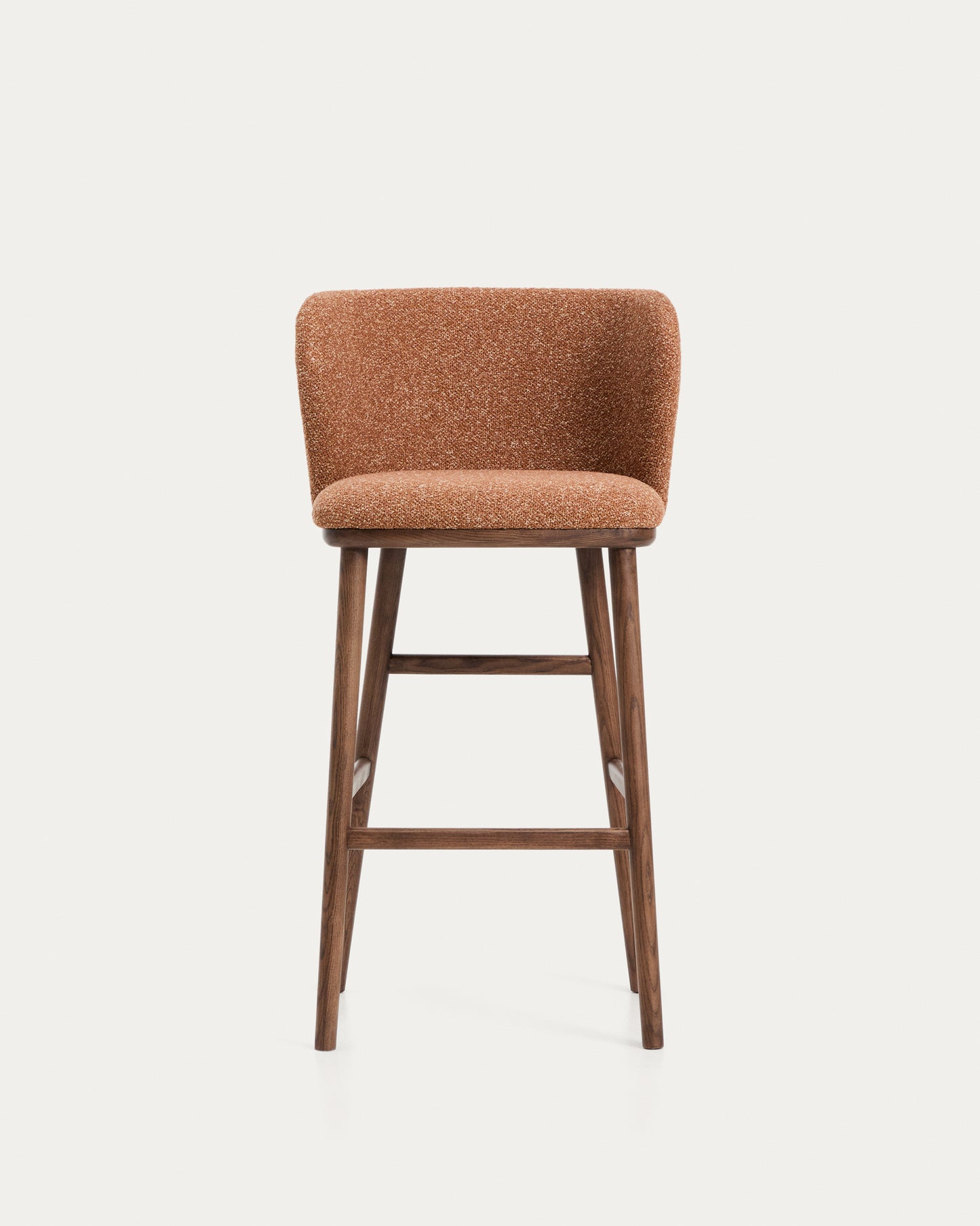 Sgabello Ciselia in ciniglia spessa terracotta e gambe in legno massiccio di frassino con finitura noce 75 cm