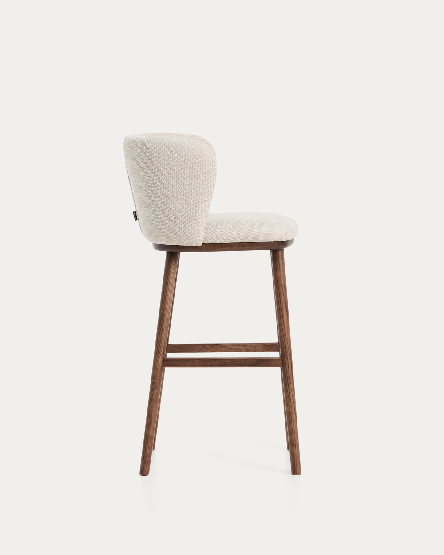 Sgabello Ciselia in ciniglia beige e gambe in legno massiccio di frassino con finitura noce 75 cm