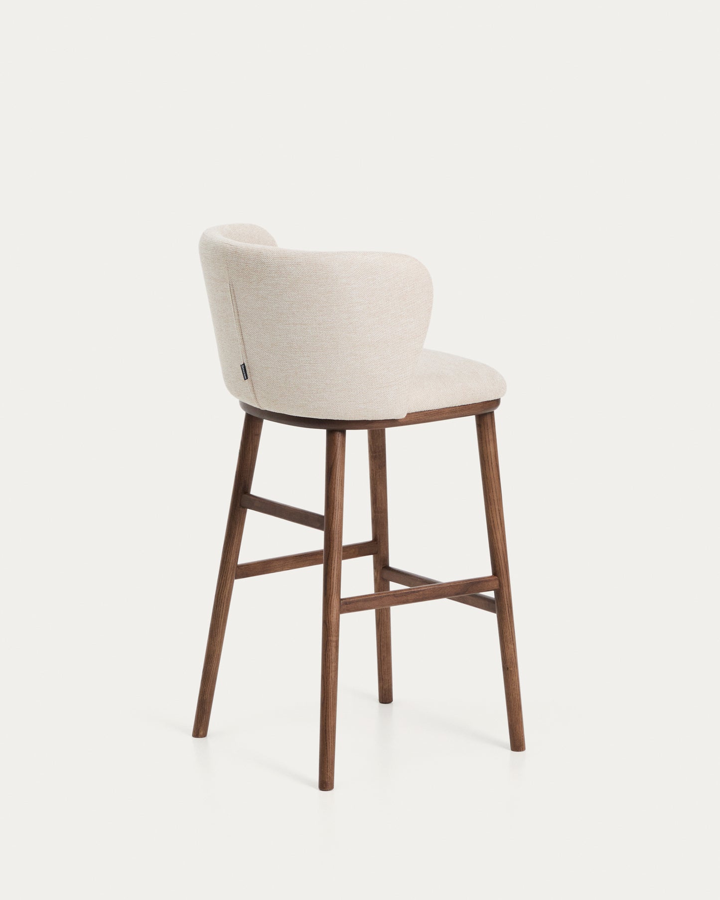 Sgabello Ciselia in ciniglia beige e gambe in legno massiccio di frassino con finitura noce 75 cm