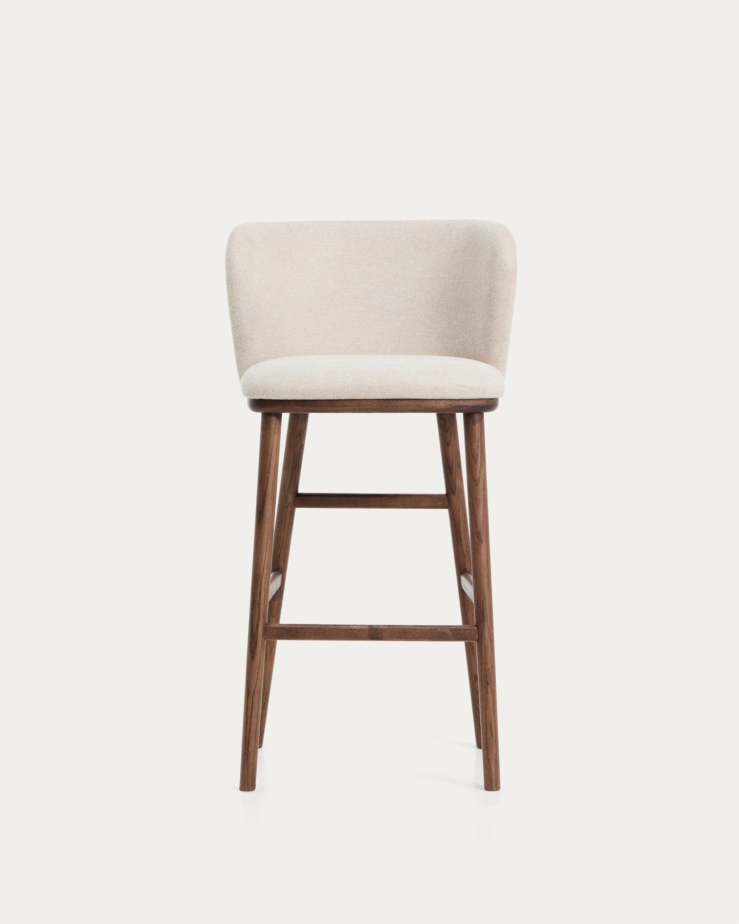Sgabello Ciselia in ciniglia beige e gambe in legno massiccio di frassino con finitura noce 75 cm