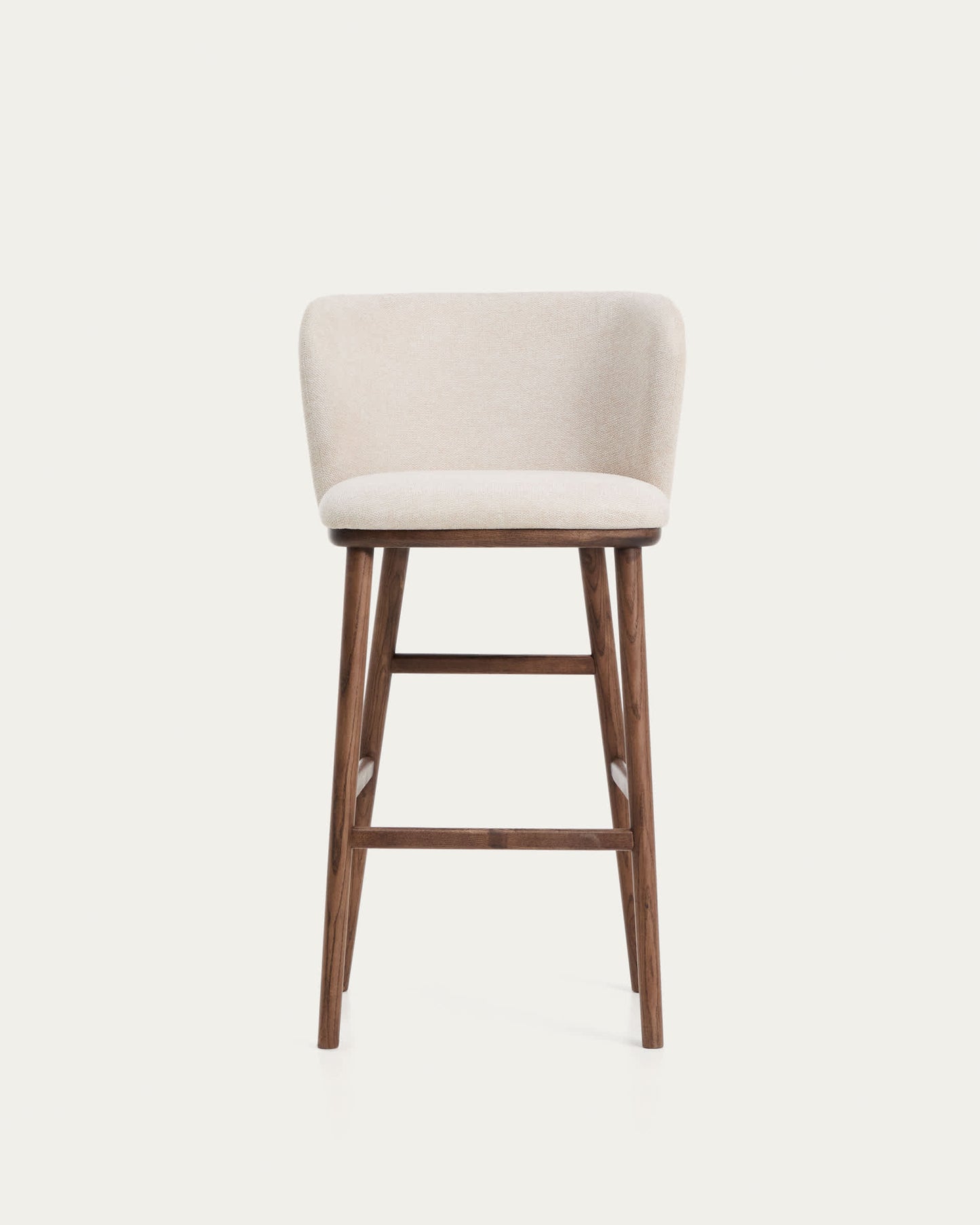 Sgabello Ciselia in ciniglia beige e gambe in legno massiccio di frassino con finitura noce 75 cm