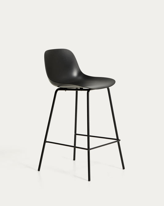 Sgabello Altea nero con gambe in acciaio nero e finitura nera 65 cm