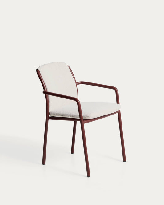 Sedia impilabile da esterno Linosa in alluminio granata con cuscino beige