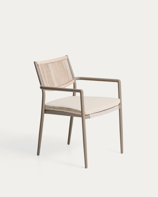 Sedia impilabile da esterno Argasi in alluminio tortora e corda sintetica beige