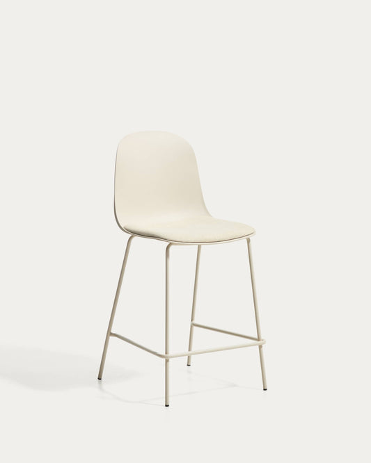 Sgabello Debari con cuscino in ciniglia e gambe in acciaio con finitura beige 65 cm