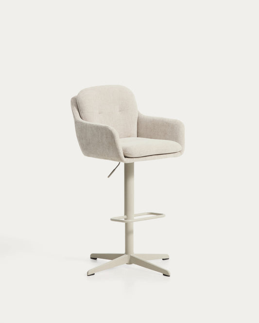 Sgabello girevole Lexa in ciniglia beige con gambe in acciaio con finitura beige