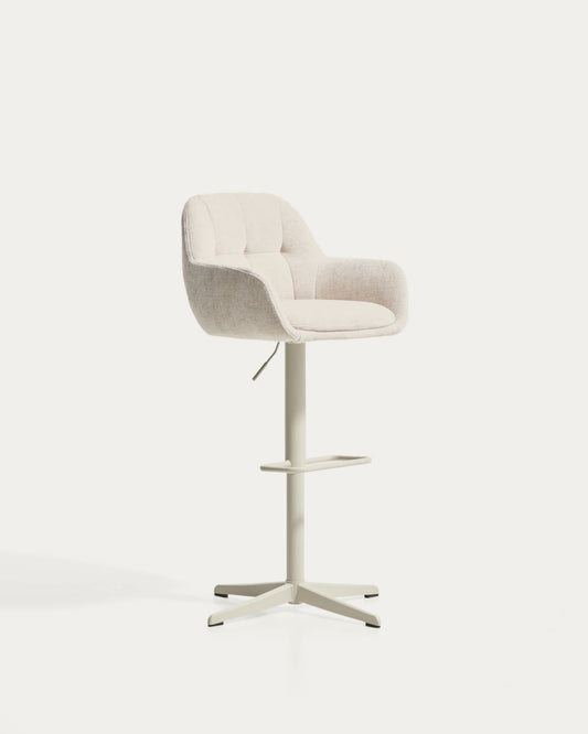Sgabello girevole Dorina in ciniglia beige con gambe in acciaio con finitura beige