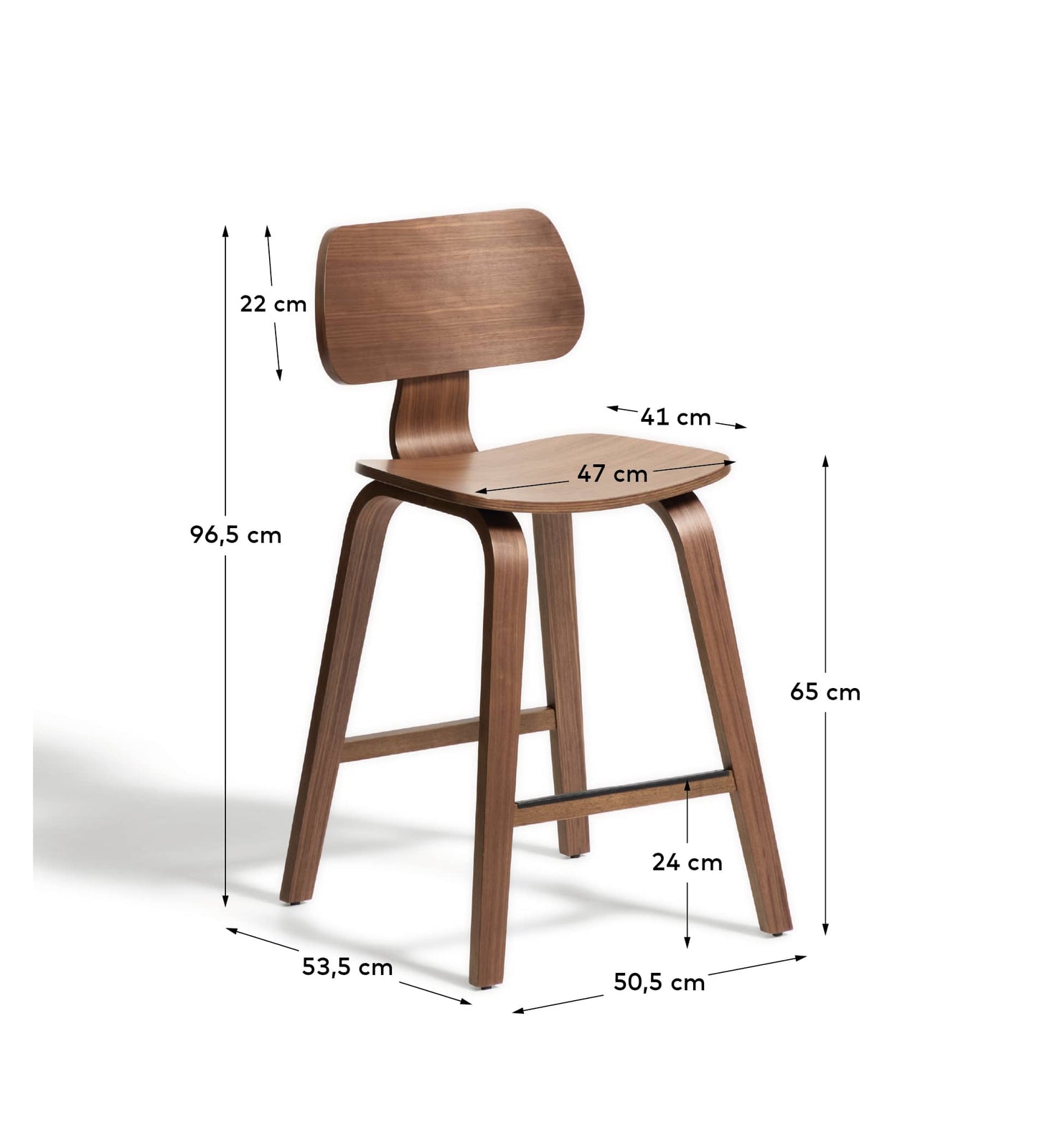 Sgabello Gena in impiallacciatura di noce 65cm