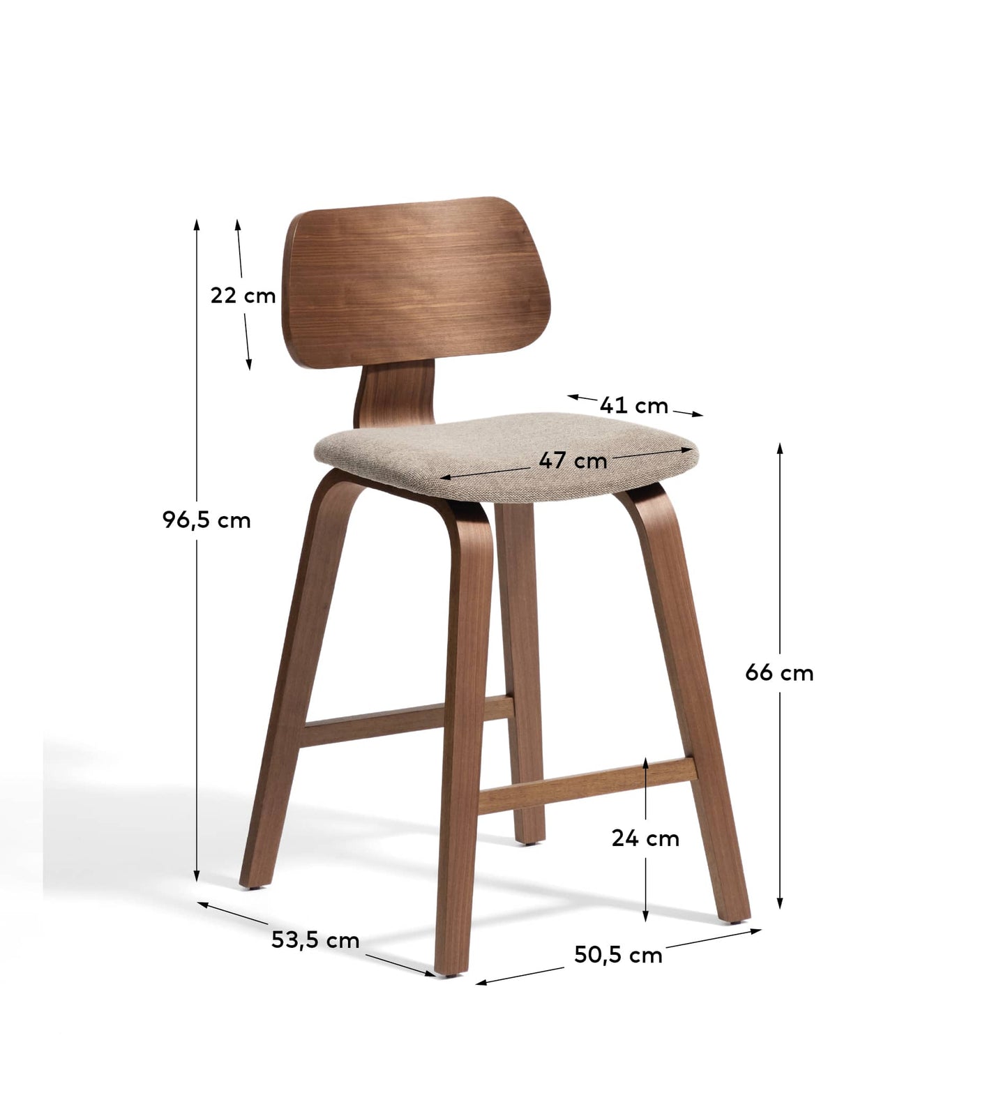 Sgabello Gena in impiallacciatura di noce e chenille marrone 65cm