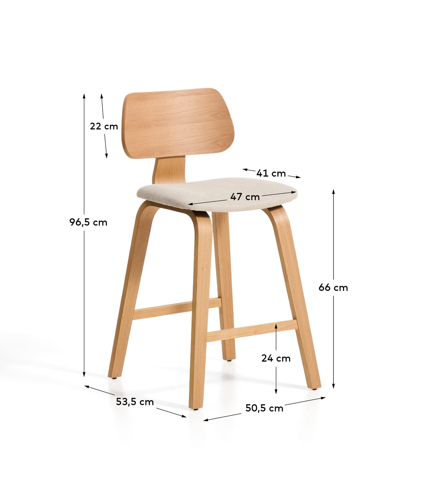Sgabello Gena in impiallacciatura di rovere e chenille beige 65cm