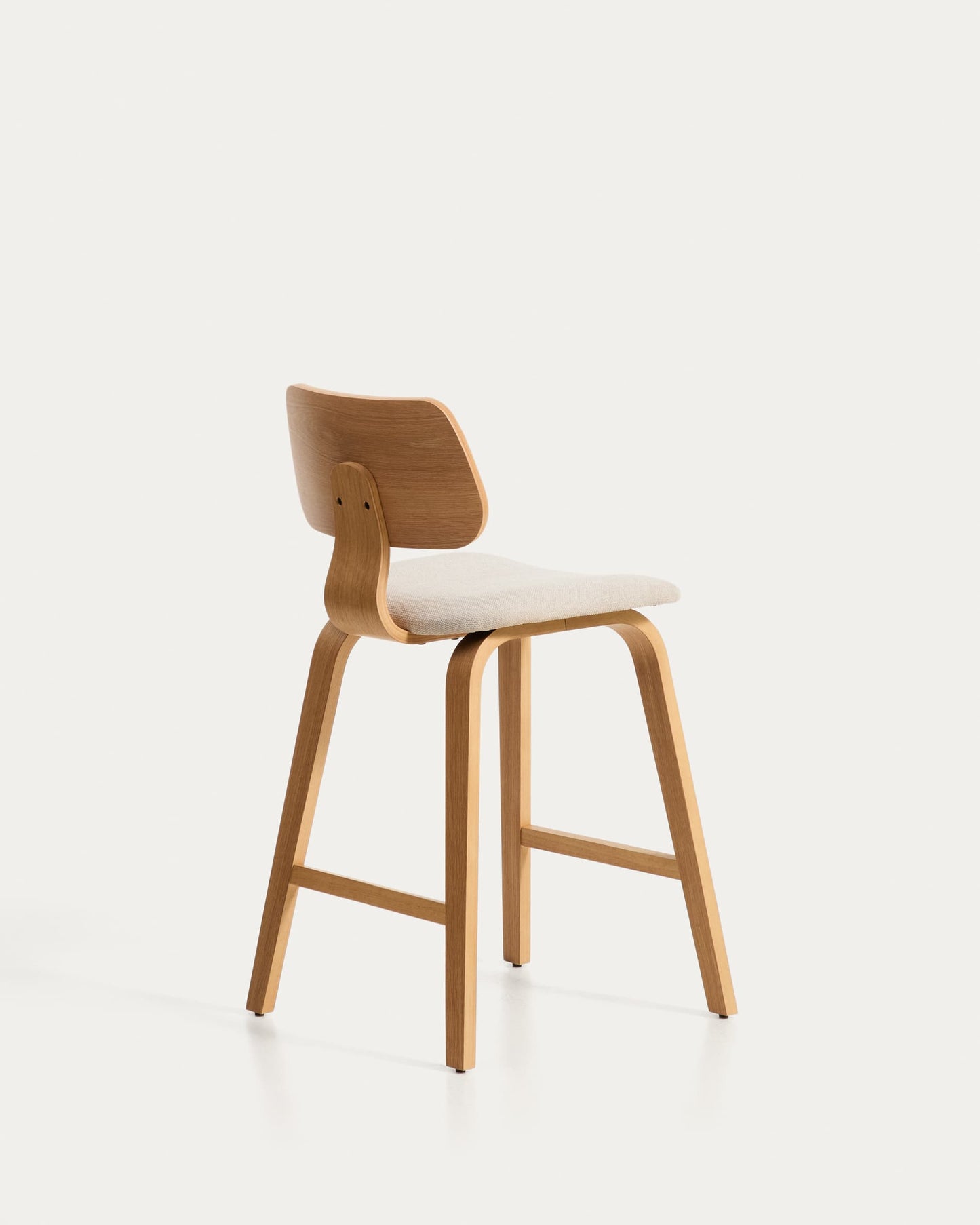 Sgabello Gena in impiallacciatura di rovere e chenille beige 65cm
