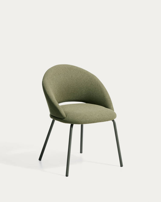 Sedia Bonali in ciniglia verde con gambe in metallo verde FSC Mix Credit