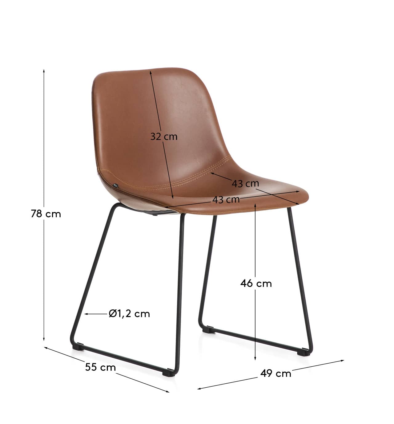 Sedia Zahara in poliuretano marrone con gambe in acciaio rifinito in nero FSC 100%