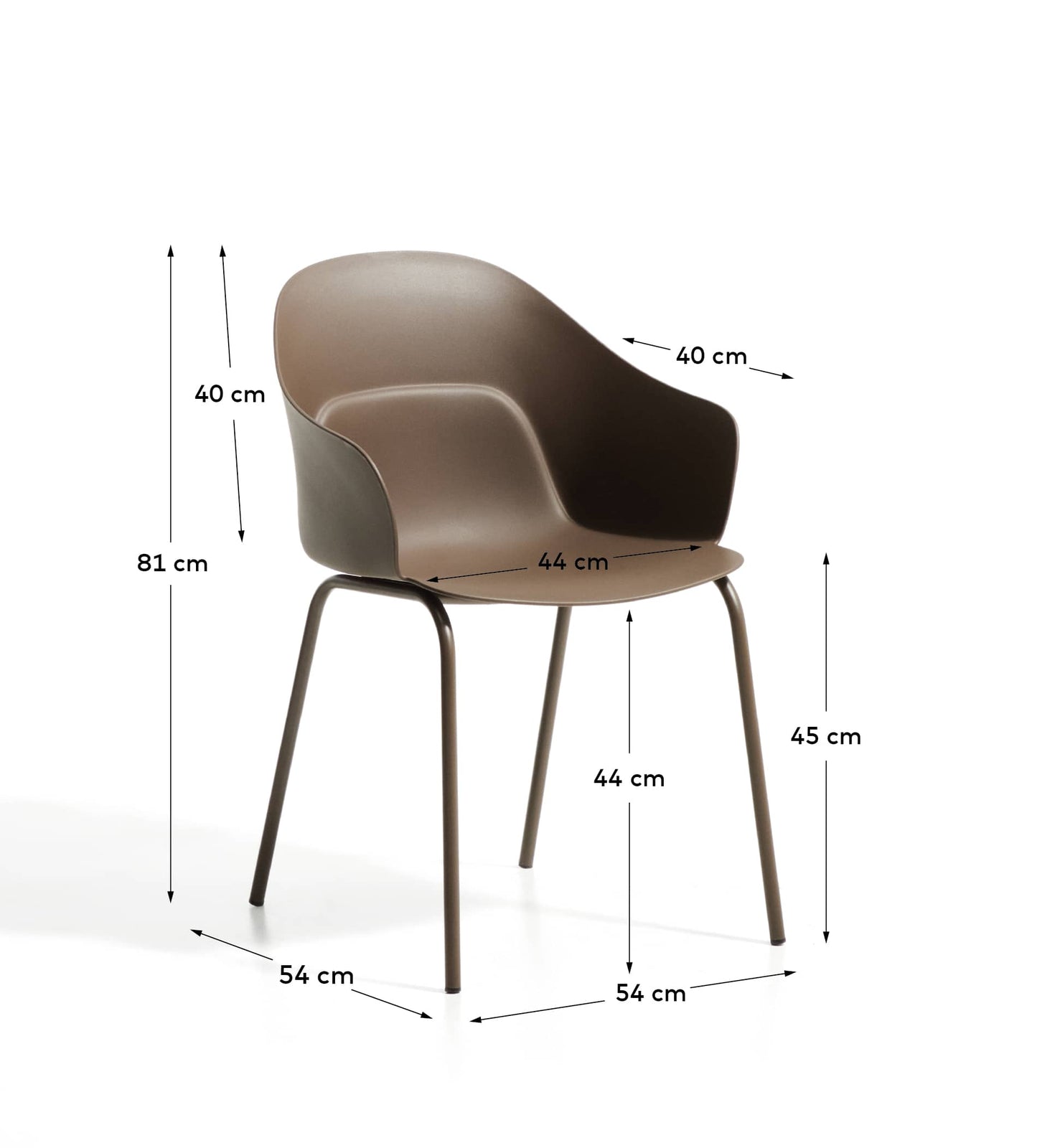 Sedia Sanile con gambe in acciaio con finitura marrone