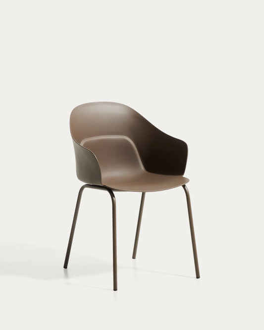 Sedia Sanile con gambe in acciaio con finitura marrone