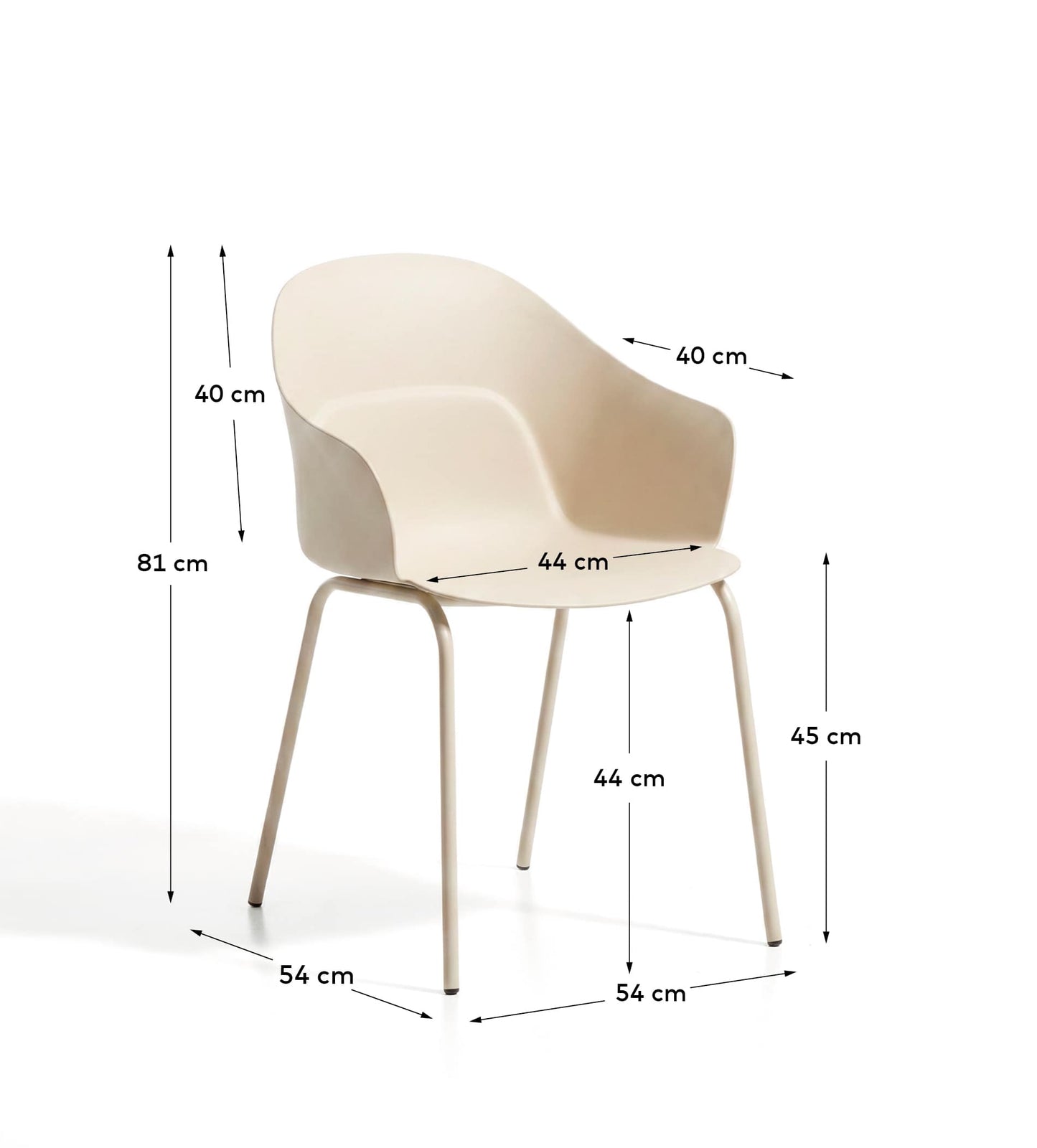 Sedia Sanile con gambe in acciaio con finitura beige