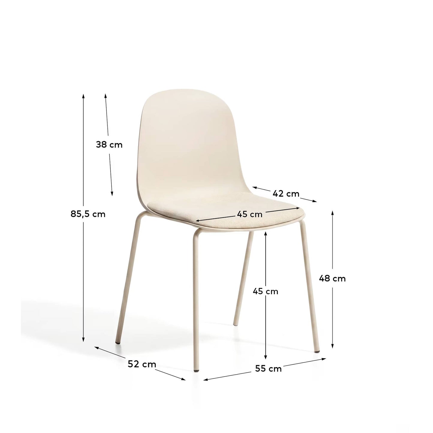 Sedia Debari con cuscino in ciniglia e gambe in acciaio con finitura beige