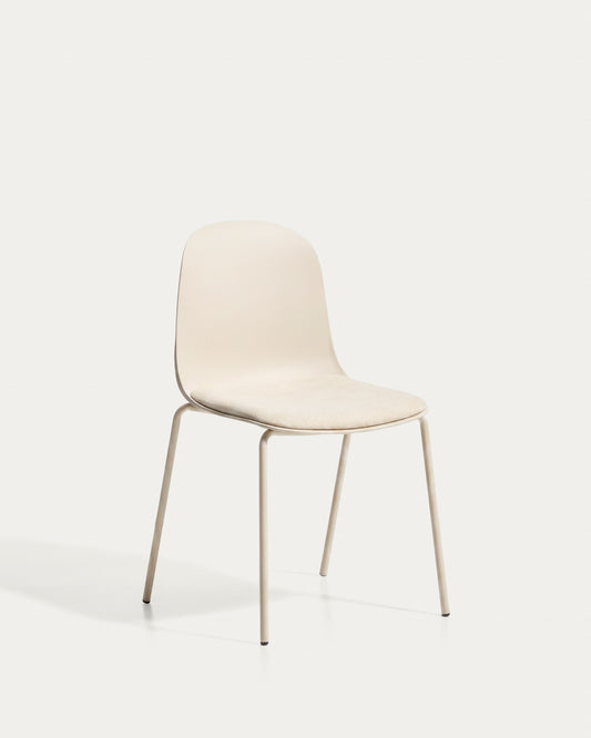 Sedia Debari con cuscino in ciniglia e gambe in acciaio con finitura beige