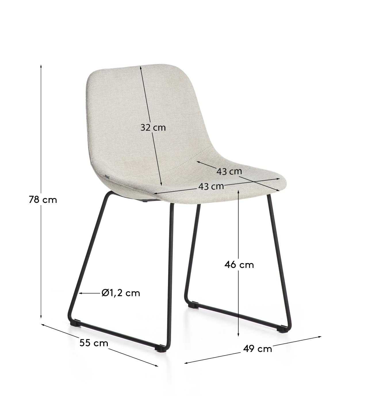 Sedia Zahara in ciniglia beige con gambe in acciaio rifinito in nero FSC 100%