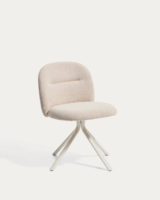 Sedia girevole Arino in ciniglia beige con gambe in metallo beige FSC 100%