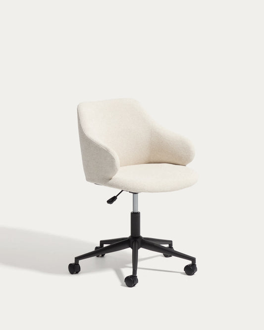 Sedia da scrivania Einara in ciniglia beige e gambe in acciaio nero