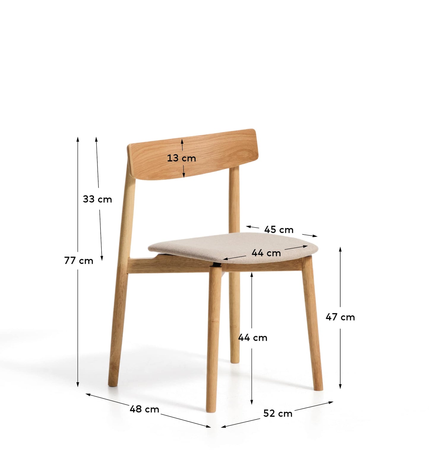 Sedia Evera in ciniglia beige e impiallacciato di rovere con finitura naturale