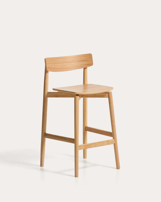 Sgabello Evera con schienale in impiallacciato di rovere con finitura naturale 65 cm