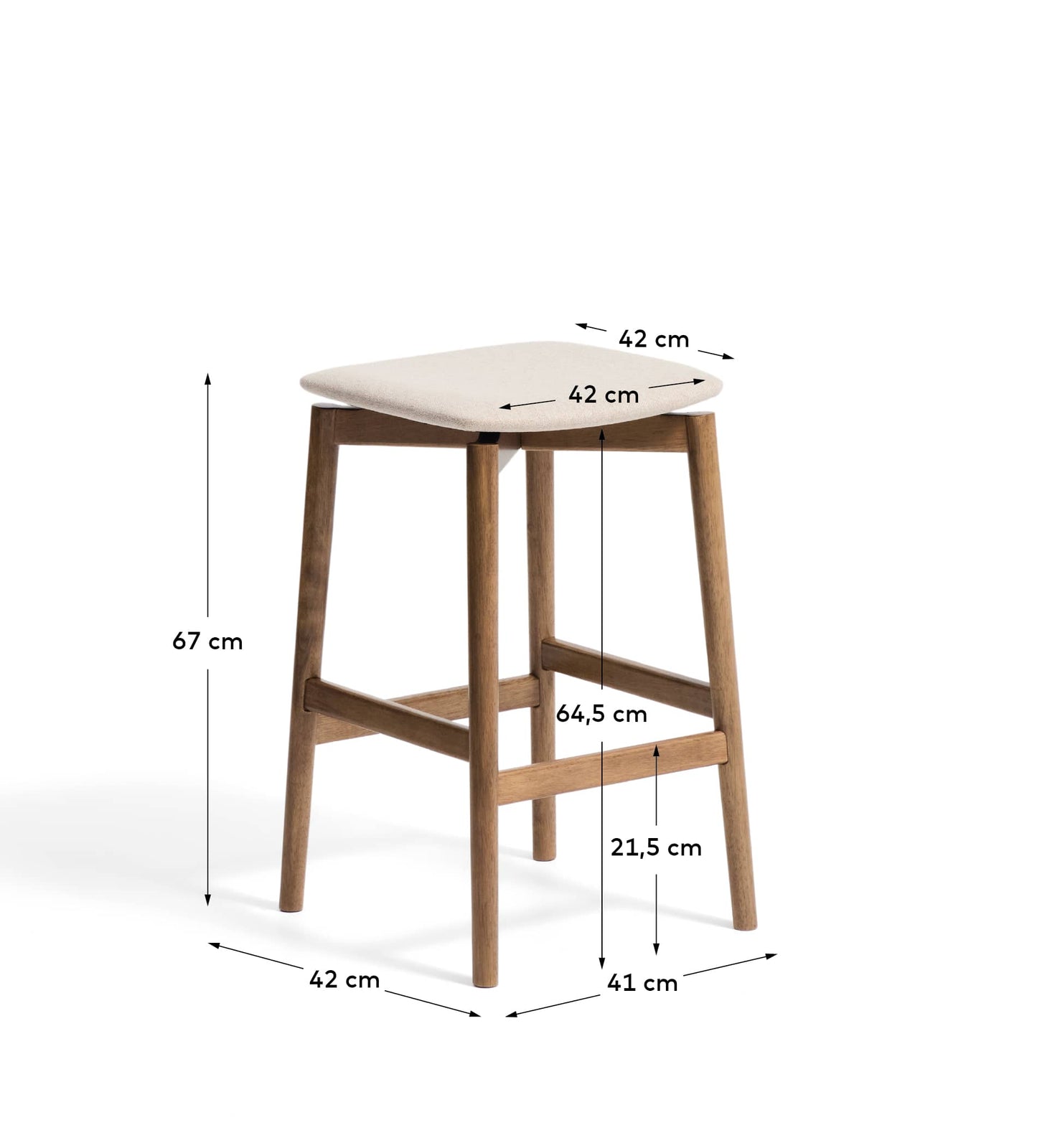 Sgabello Evera in ciniglia marrone e impiallacciato di rovere con finitura noce 65 cm