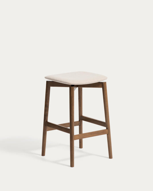 Sgabello Evera in ciniglia marrone e impiallacciato di rovere con finitura noce 65 cm