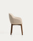 Sedia Meila con braccioli in ciniglia beige e gambe in rovere massiccio con finitura noce