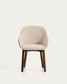 Sedia Meila con braccioli in ciniglia beige e gambe in rovere massiccio con finitura noce