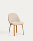 Sedia Meila in ciniglia beige e gambe in rovere massiccio con finitura naturale