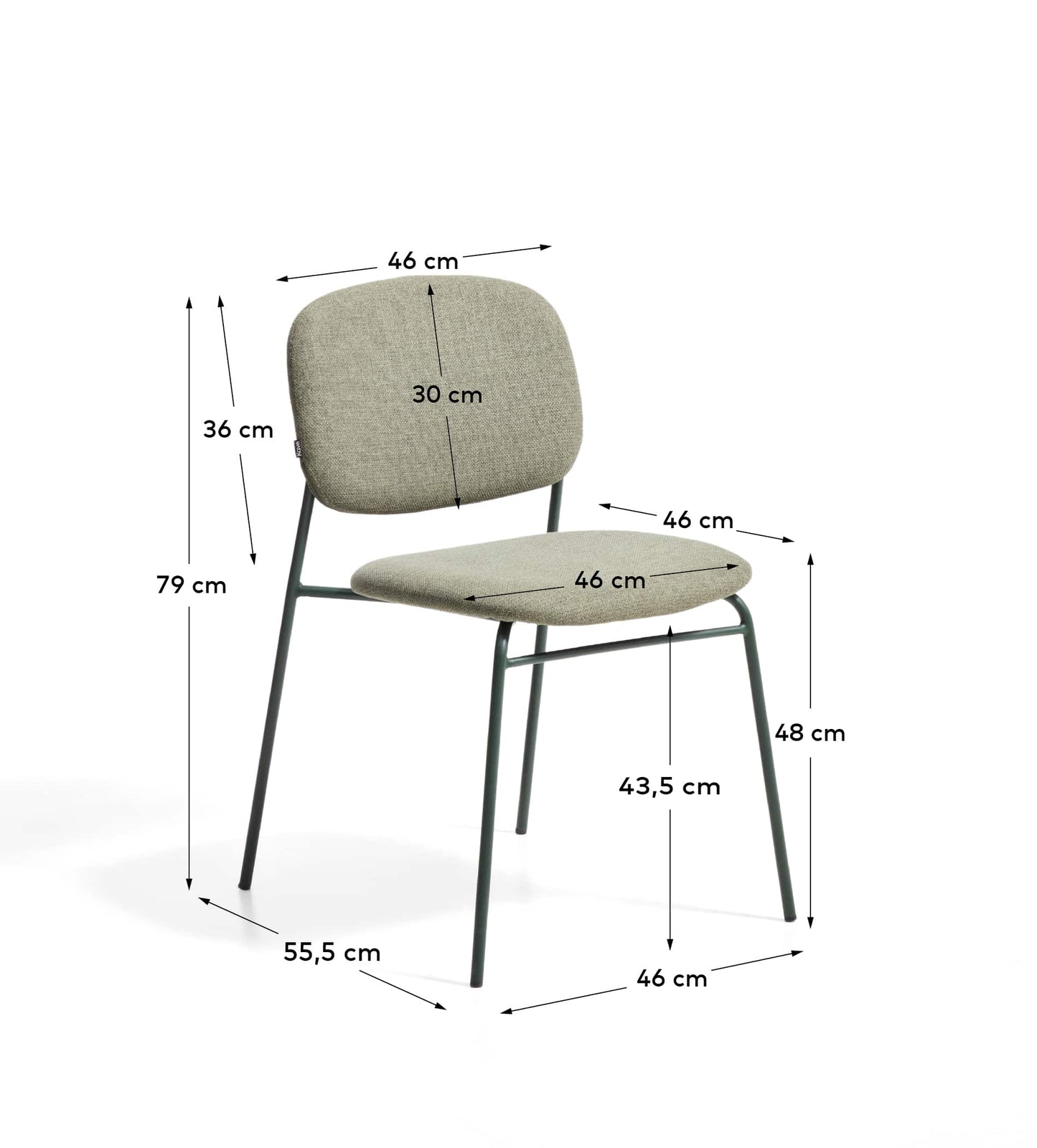 Sedia impilabile Meli in ciniglia verde con gambe in metallo verde FSC Mix Credit