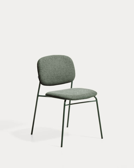 Sedia impilabile Meli in ciniglia verde con gambe in metallo verde FSC Mix Credit
